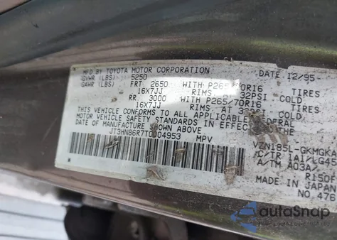 1996 Toyota 4Runner Sr5 from USA, damaged, VIN JT3HN86R7T0004953